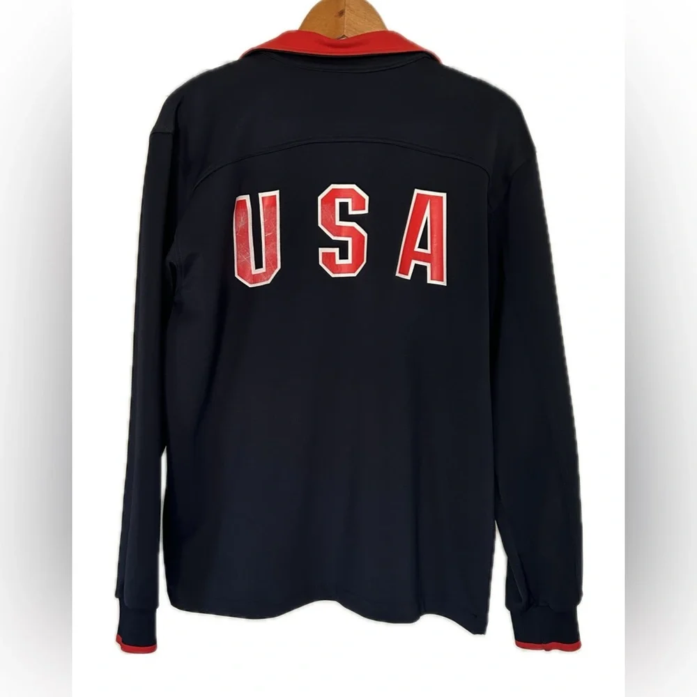 Vintage Navy Performance Zip-Up Jacket with Red Trim Korean